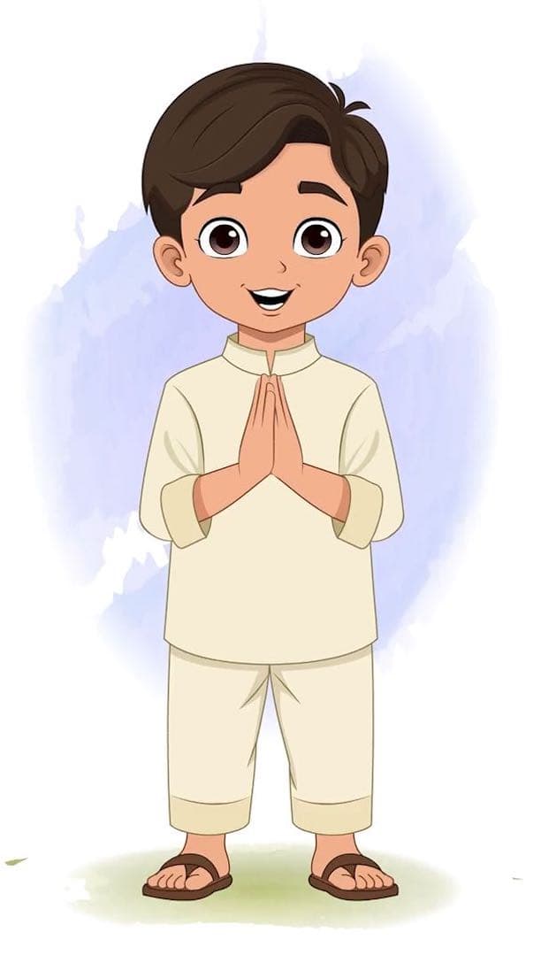 A boy in kurta pajama gretting animated vector cartoon character AKA Aryan