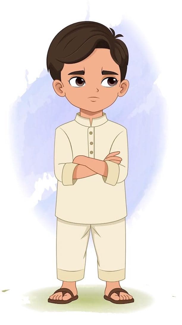 An annoyed boy in kurta pajama animated vector cartoon character AKA Aryan