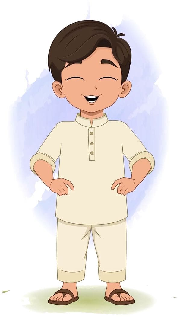 A boy in kurta pajama laughing animated vector cartoon character AKA Aryan