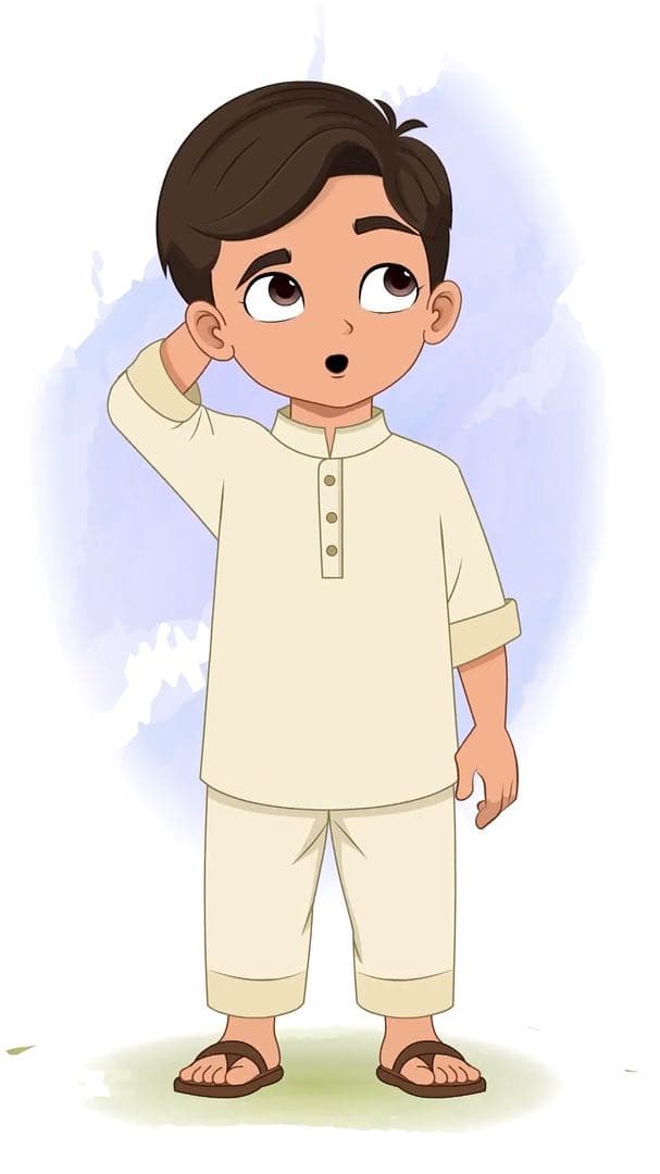 A boy in kurta pajama confused animated vector cartoon character AKA Aryan