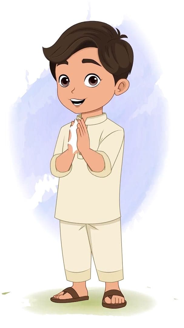 A boy in kurta pajama clapping animated vector cartoon character AKA Aryan
