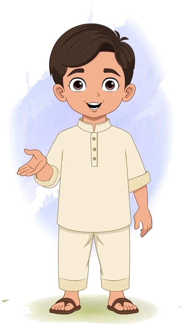 A boy in kurta pajama talking animated vector cartoon character AKA Aryan