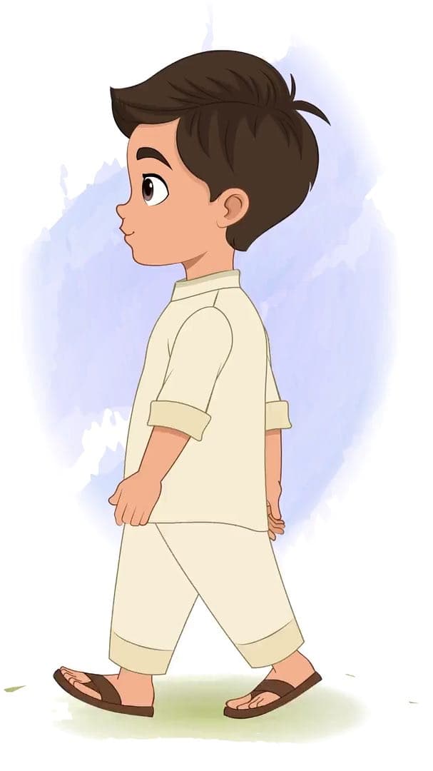 A boy in kurta pajama side walking animated vector cartoon character AKA Aryan