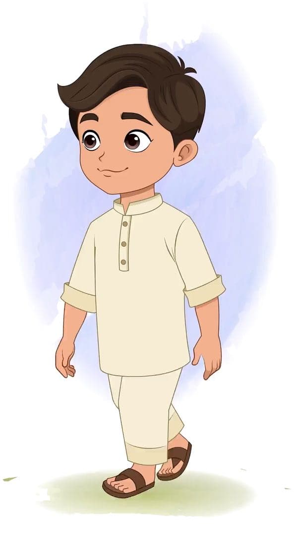 A boy in kurta pajama walking animated vector cartoon character AKA Aryan