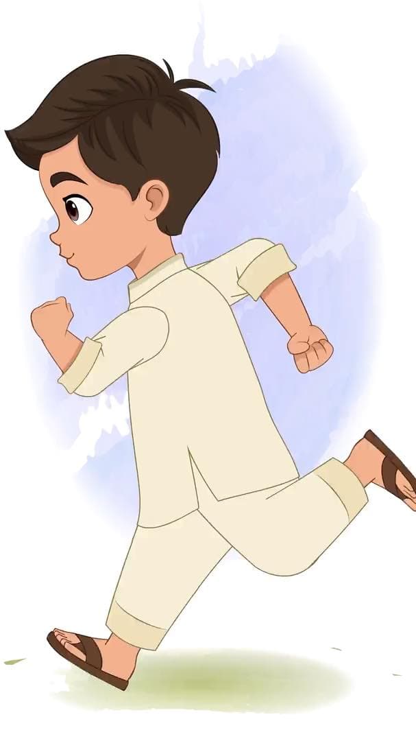 A boy in kurta pajama side running animated vector cartoon character AKA Aryan