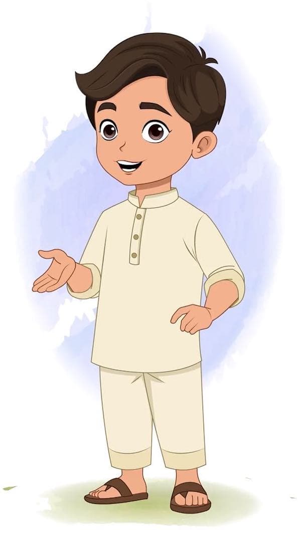 A boy in kurta pajama talking animated vector cartoon character AKA Aryan