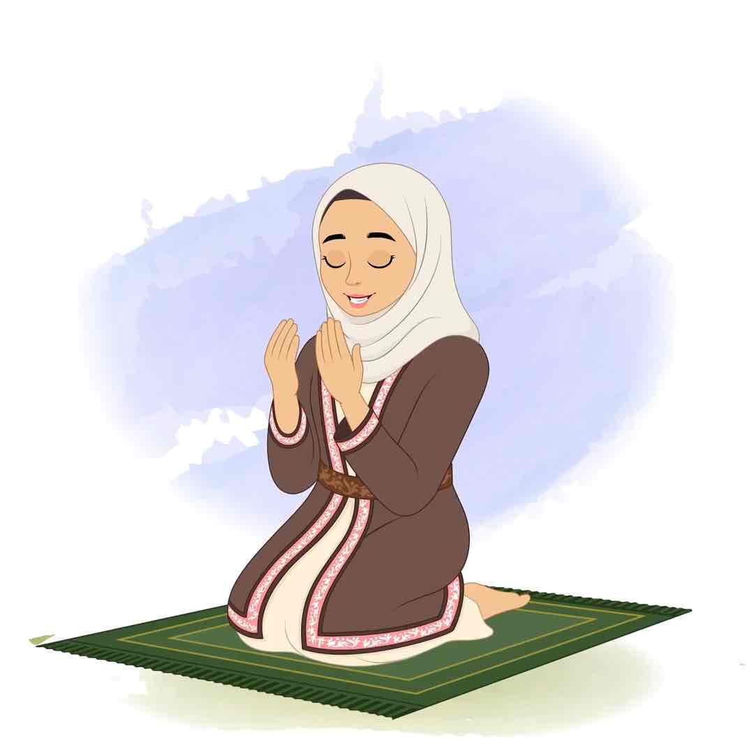 A muslim woman doing namaz animated vector cartoon character AKA Fatima