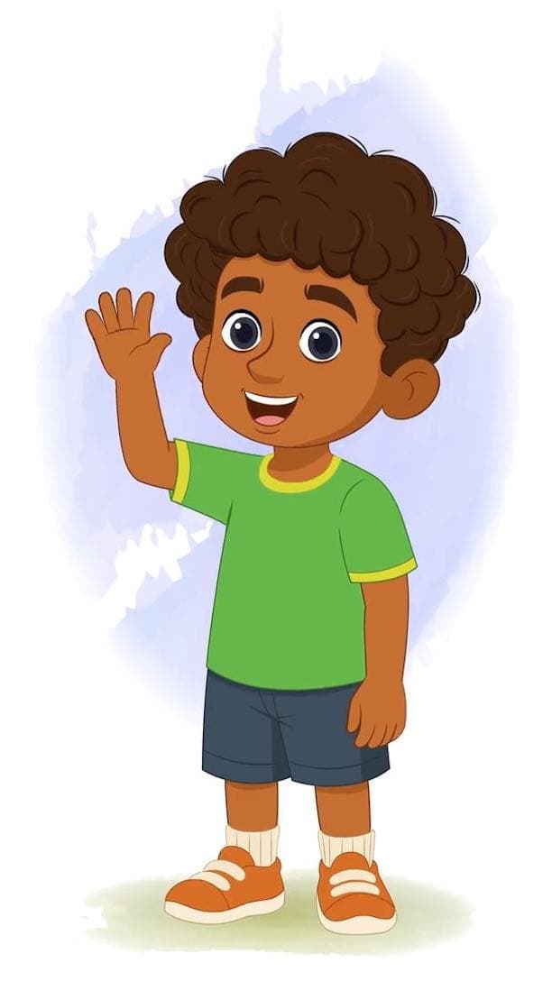 A curly hair boy saying hi animated vector cartoon character AKA Jay