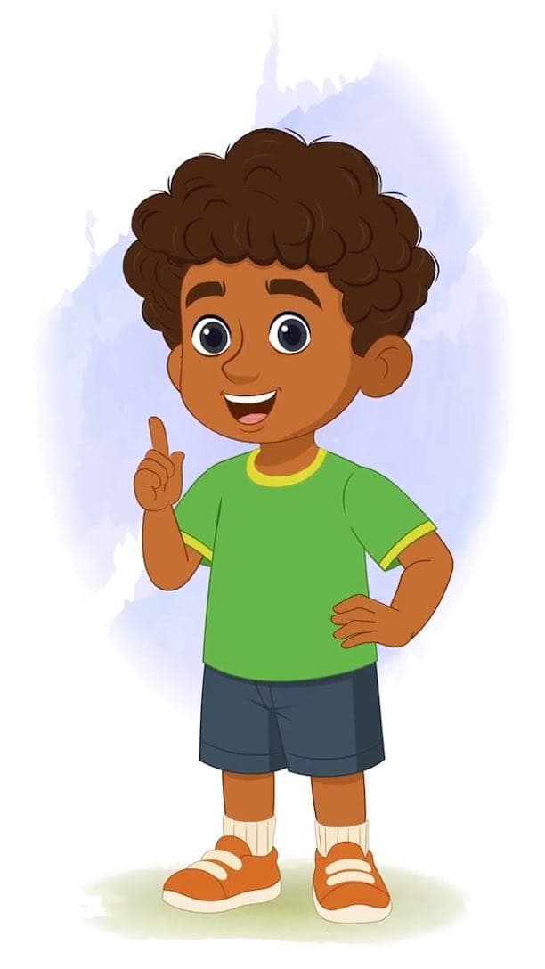 A curly hair boy talking animated vector cartoon character AKA Jay