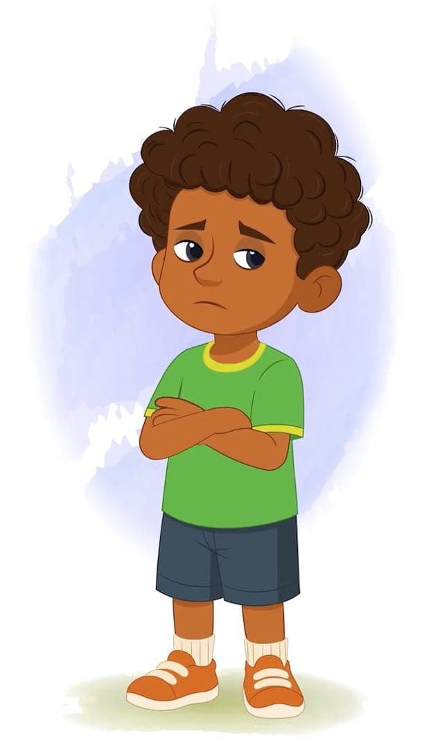 A curly hair annoyed boy animated cartoon character vector AKA Jay