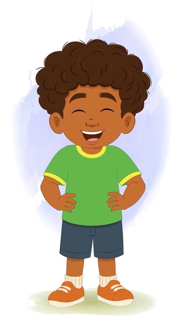A curly hair laughing boy animated vector cartoon character AKA Jay