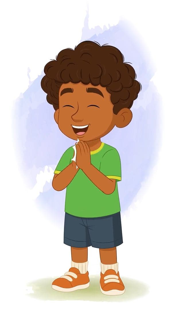 A curly hair boy clapping animated vector cartoon character AKA Jay