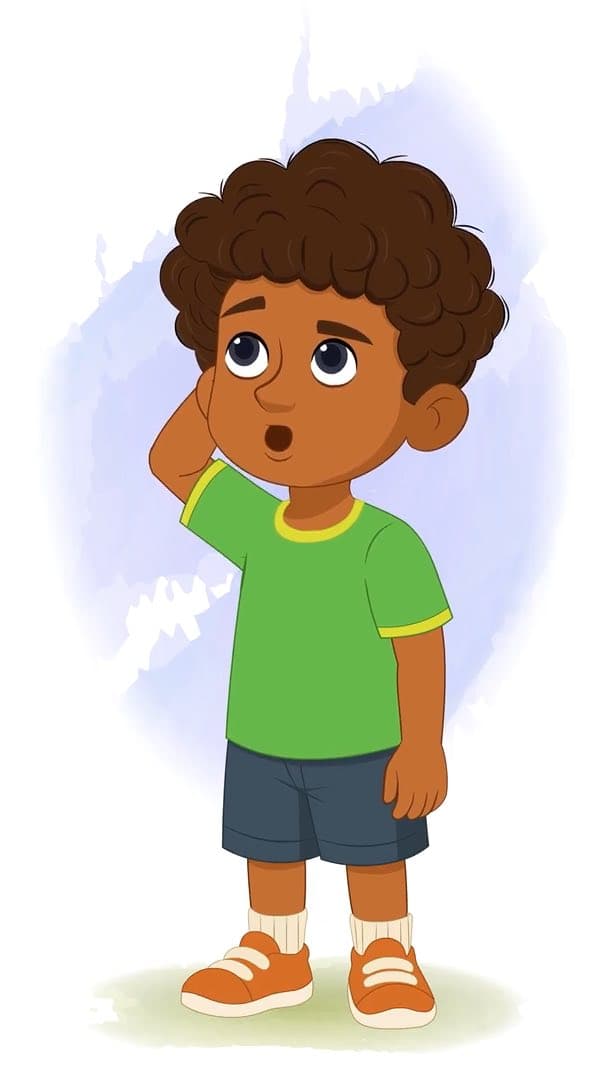 A curly hair confused boy animated cartoon character vector AKA Jay