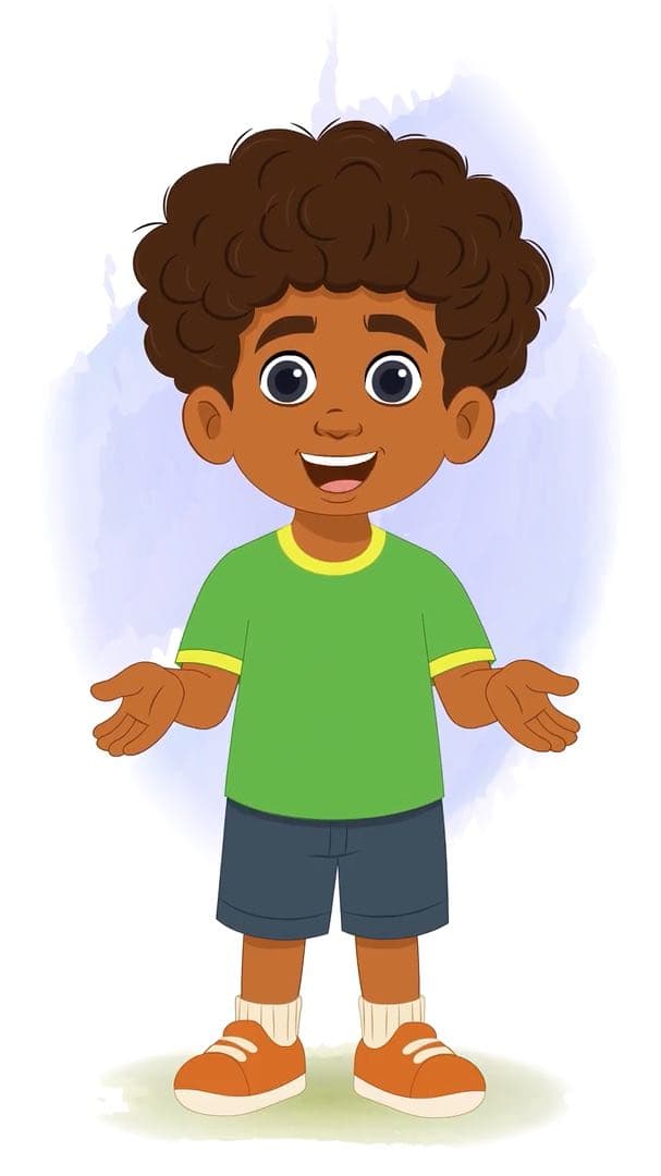 A curly hair boy talking animated cartoon character vector AKA Jay