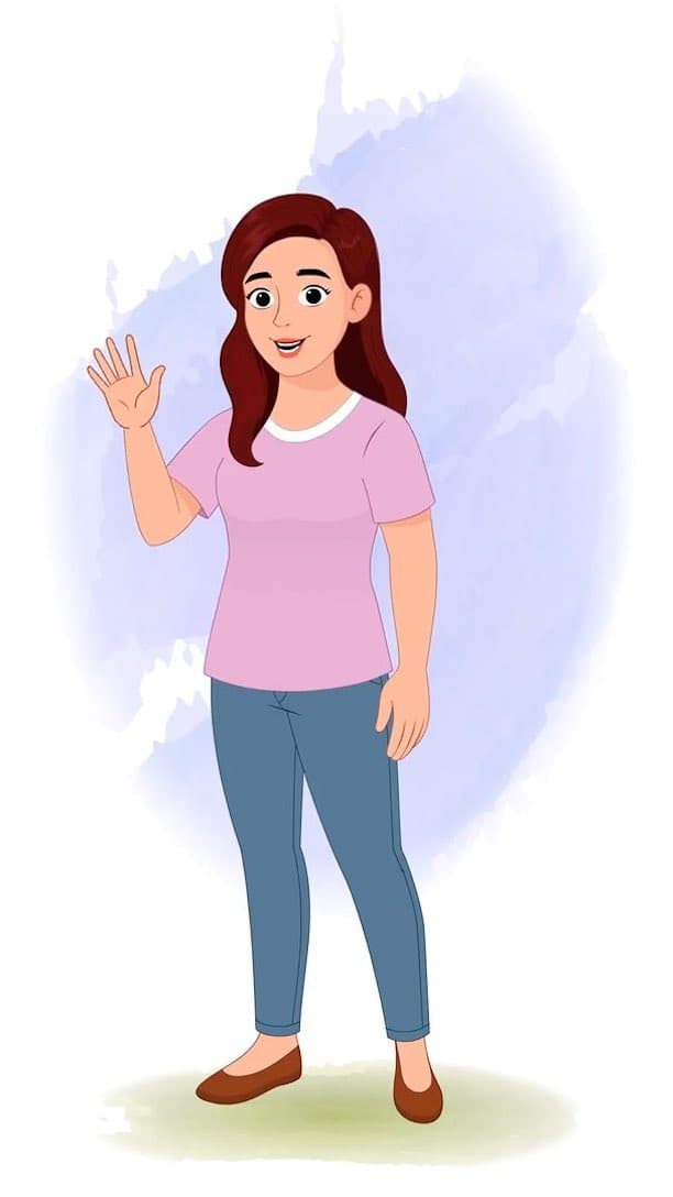 A pretty young woman saying hi animated vector cartoon character AKA Emily