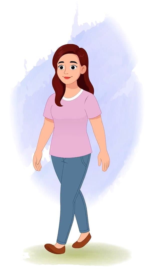 A pretty young woman walking animated vector cartoon character AKA Emily