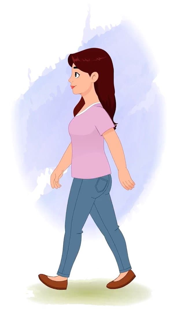 A young woman walking animated vector cartoon character AKA Emily