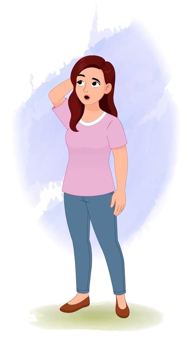 A pretty young woman confuse animated vector cartoon character AKA Emily