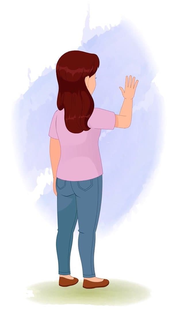 A pretty young woman saying hi animated vector cartoon character AKA Emily