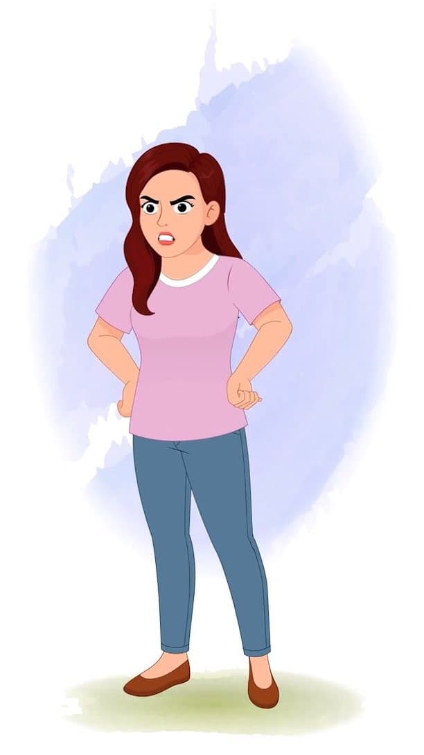 A pretty young angry woman animated vector cartoon character AKA Emily