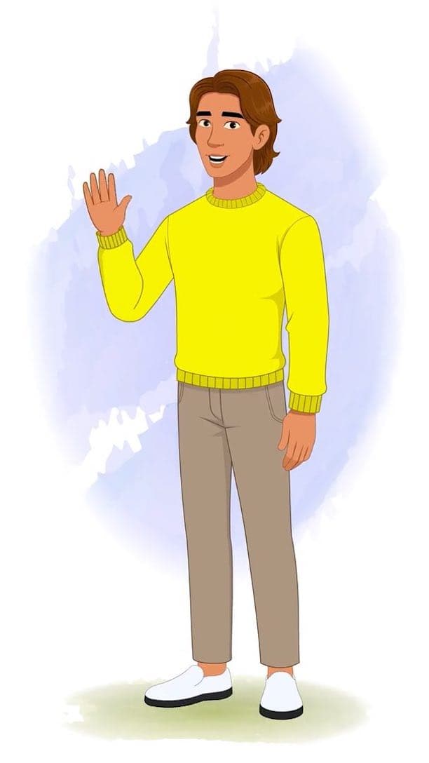 A handsome man in casual clothes saying hi animated vector cartoon character AKA Chris