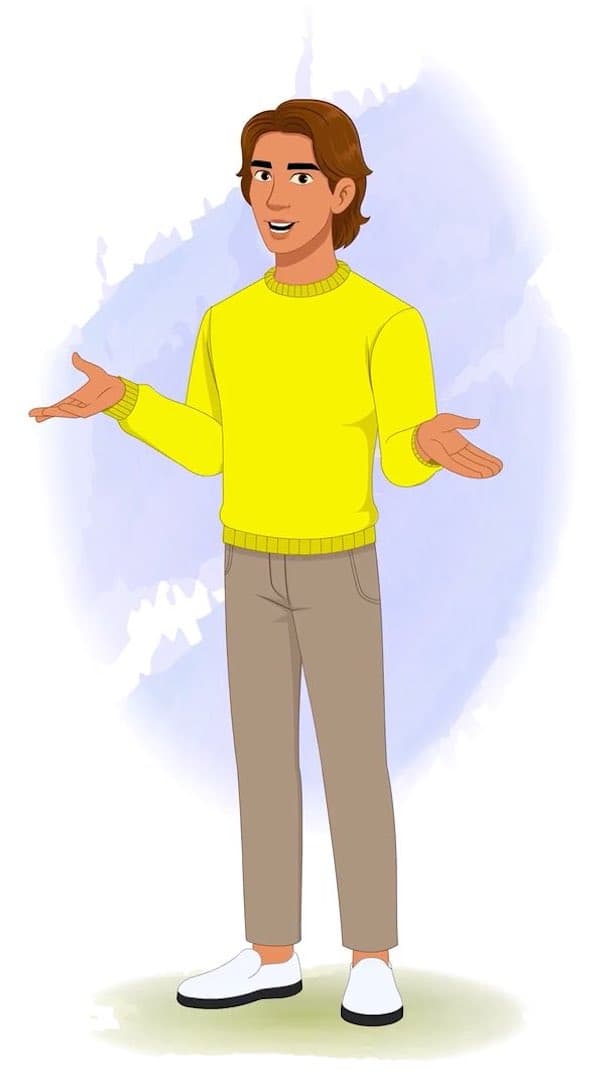 A handsome man in casual clothes talking animated vector cartoon character AKA Chris