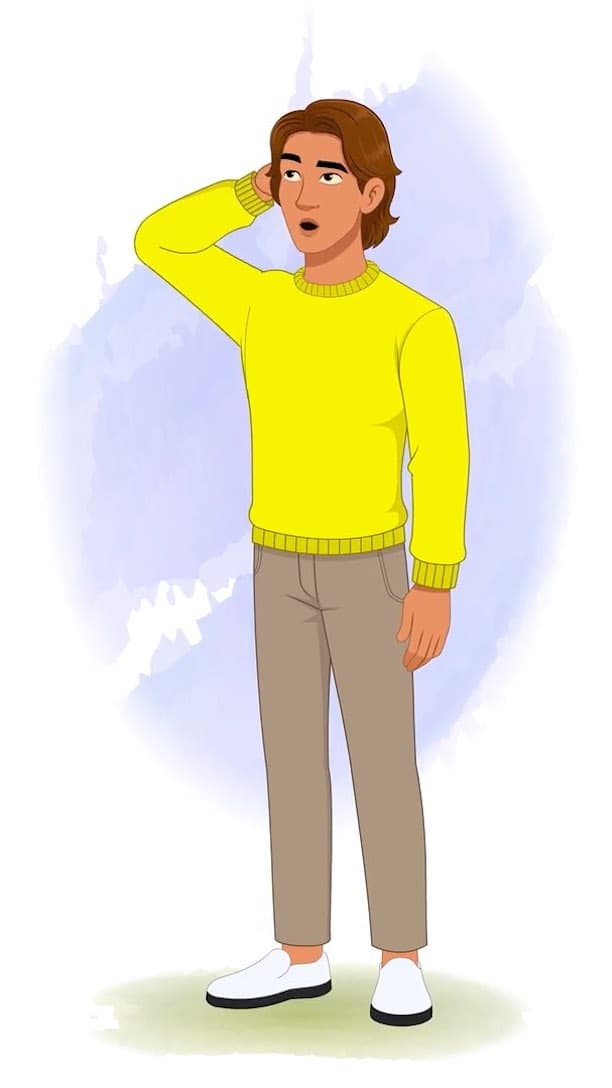 A confused handsome man in casual clothes animated vector cartoon character AKA Chris