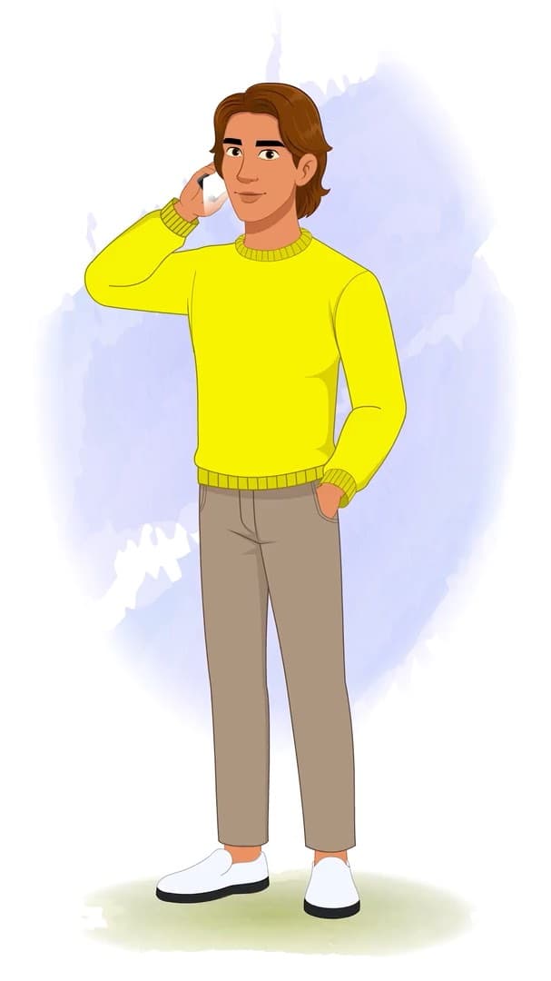 A handsome man in casual clothes talking on phone animated vector cartoon character AKA Chris