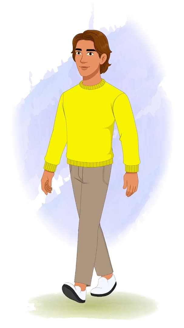 A handsome man in casual clothes walking animated vector cartoon character AKA Chris