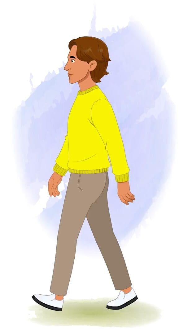 A handsome man in casual clothes side walking animated vector cartoon character AKA Chris