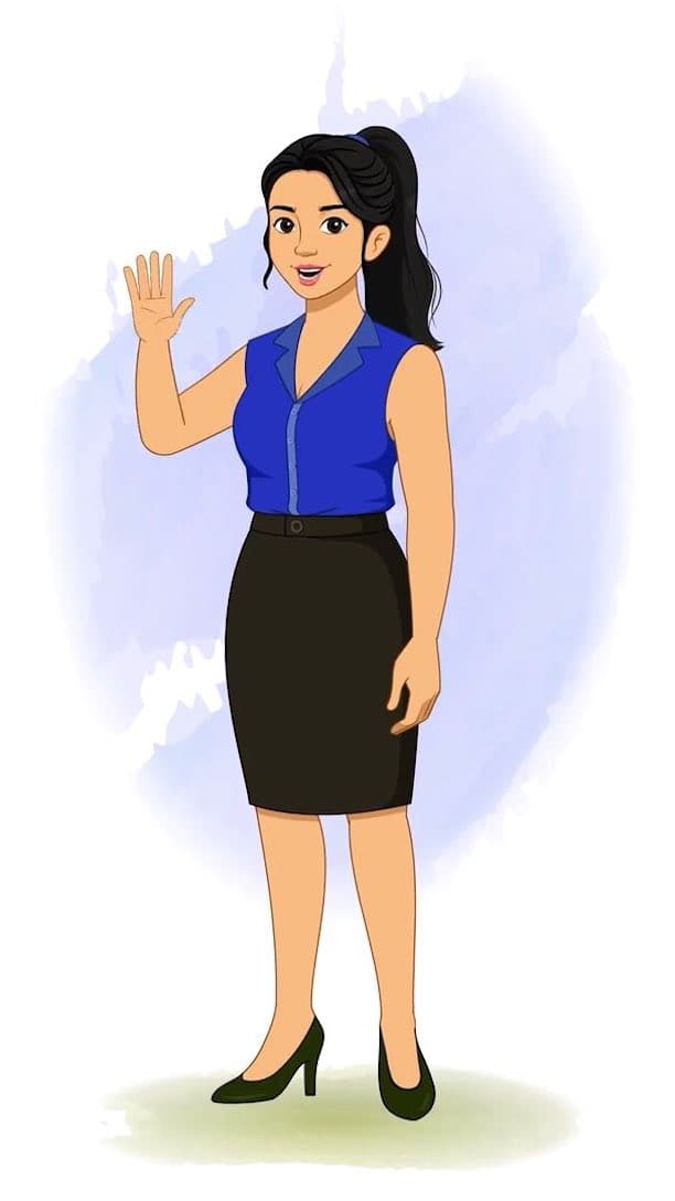 A female employee saying hi animated vector cartoon character AKA Sophia