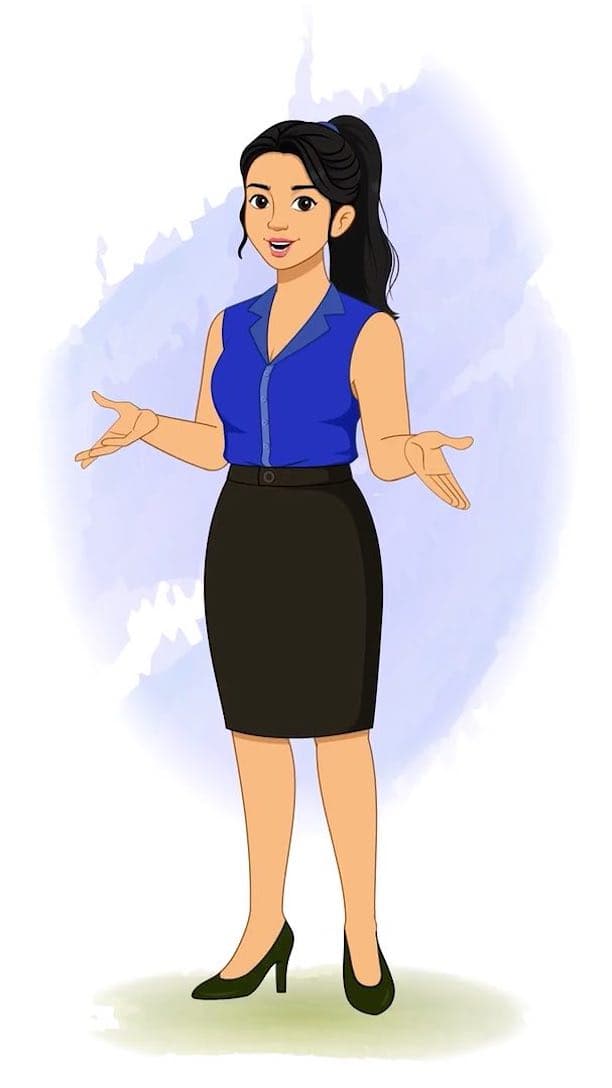 A female employee talking animated vector cartoon character AKA Sophia