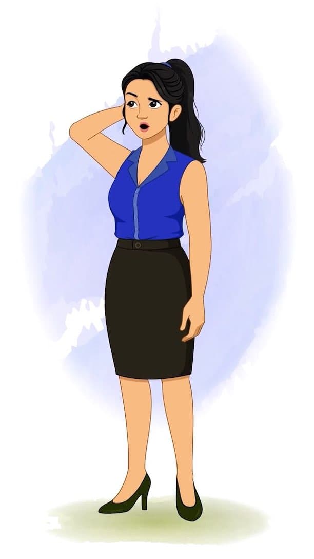 A confused female employee animated vector cartoon character AKA Sophia