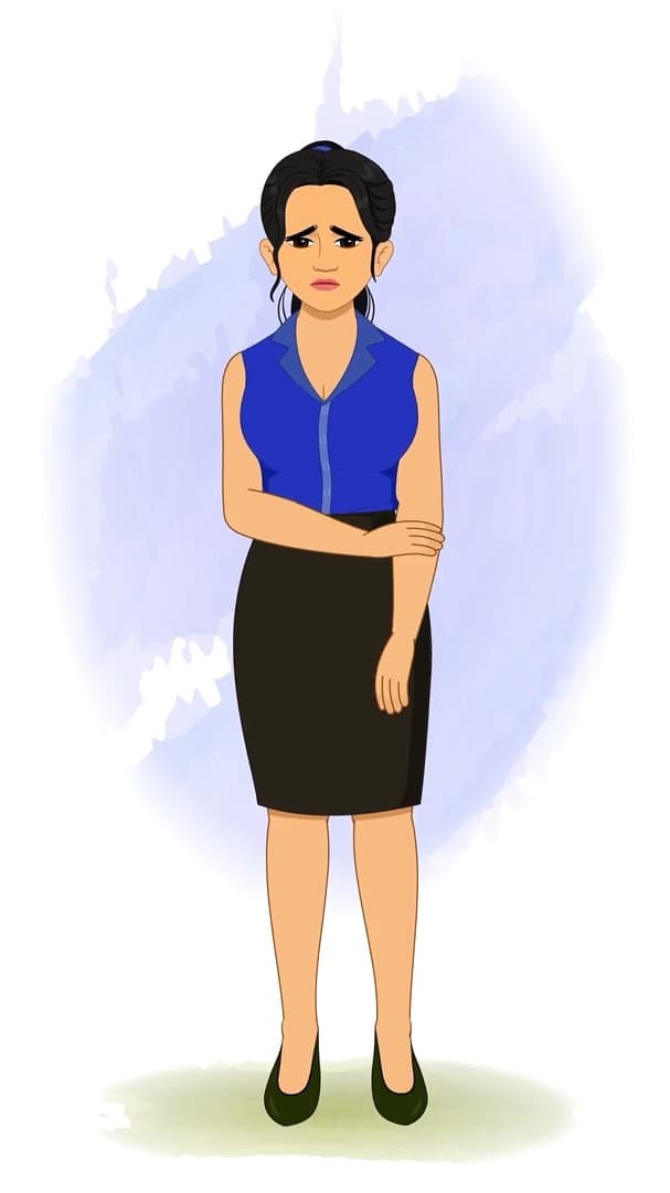 A sad female employee animated vector cartoon character AKA Sophia