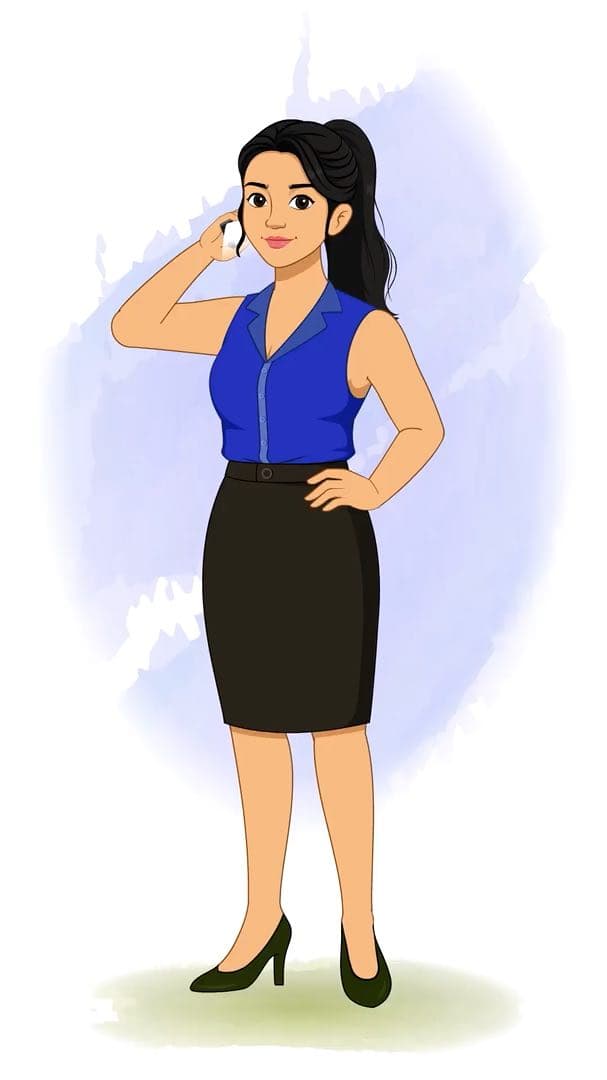 A female employee talking on phone animated vector cartoon character AKA Sophia