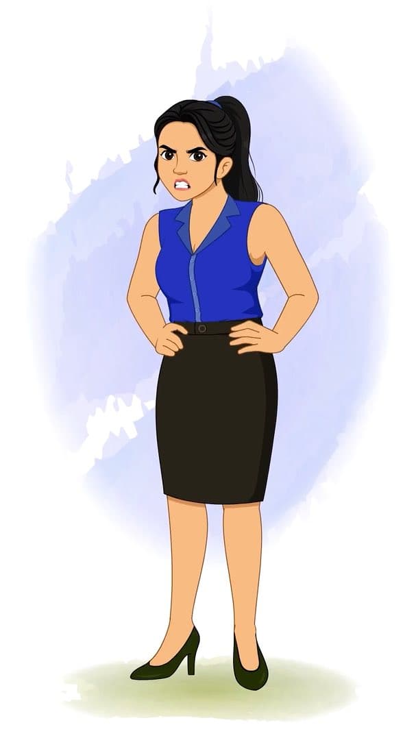 An angry female employee animated vector cartoon character AKA Sophia