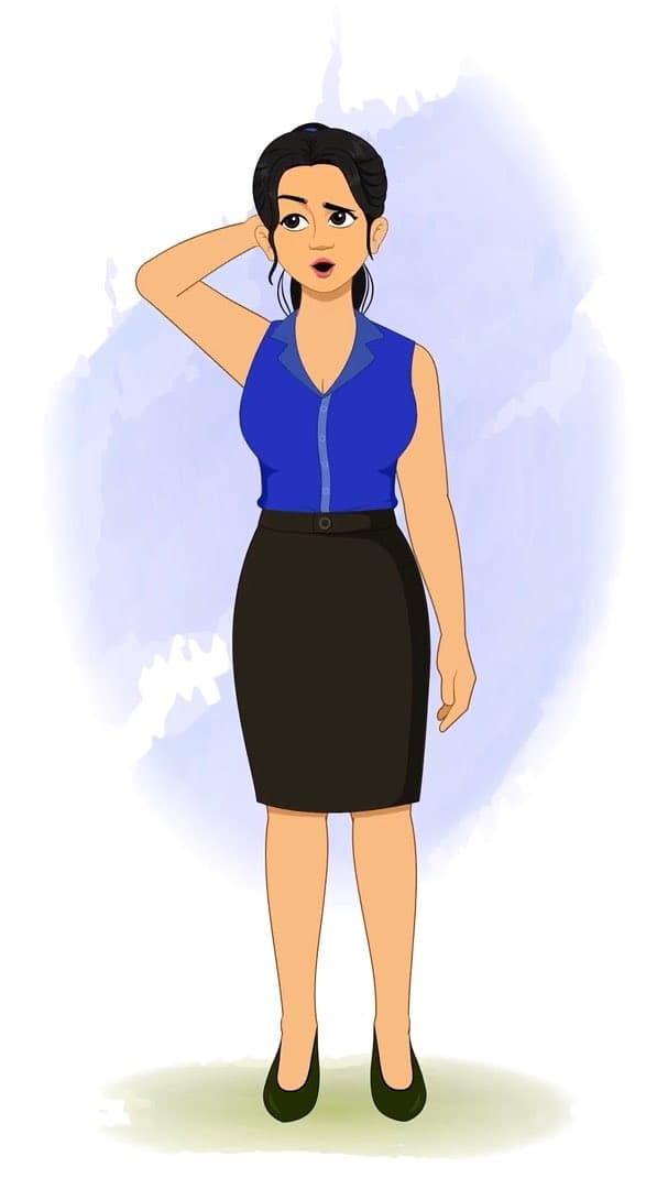 A confused female employee animated cartoon character vector AKA Sophia
