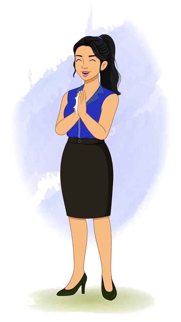 A female employee clapping animated vector cartoon character AKA Sophia