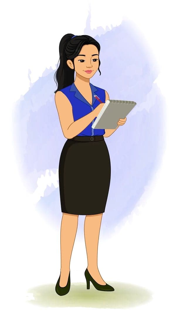 A female employee checking list animated vector cartoon character AKA Sophia