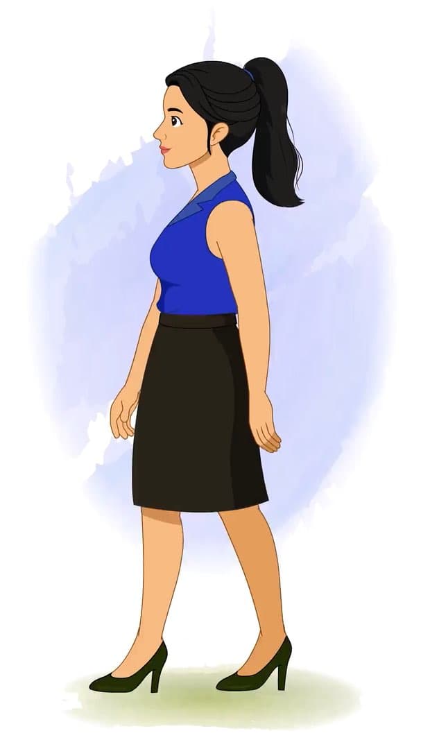 A female employee side walking animated vector cartoon character AKA Sophia