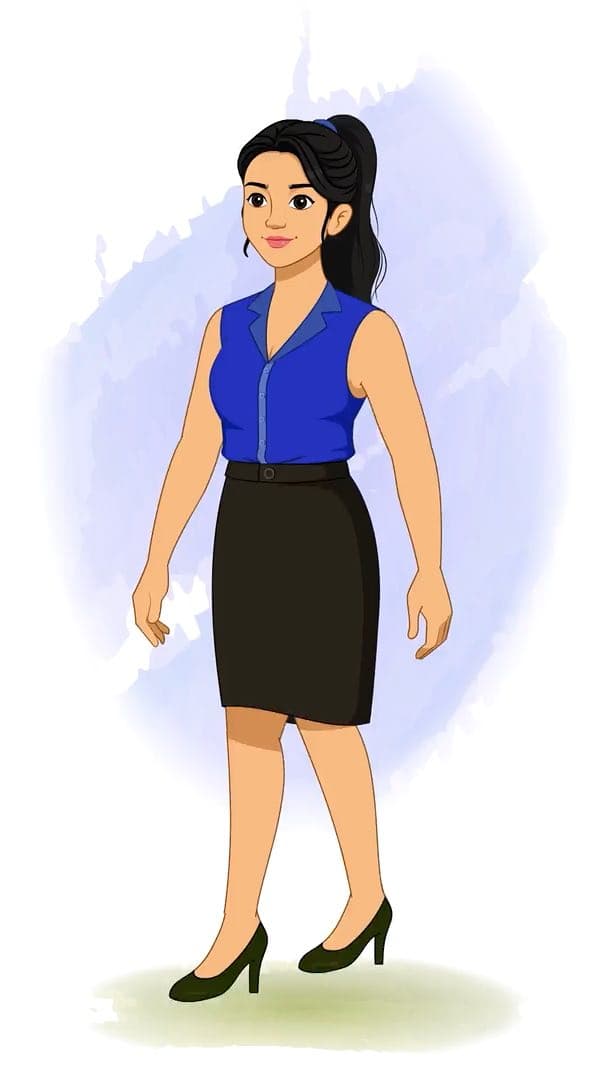 A female employee walking animated vector cartoon character AKA Sophia