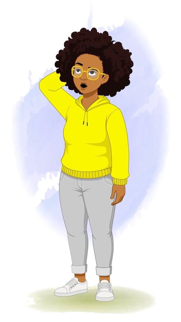 A confused african american woman animated vector cartoon character aka Sofia