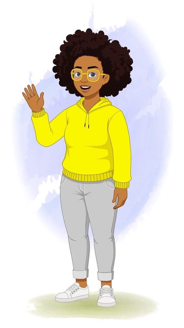 An african american woman saying hello animated vector cartoon character aka Sofia