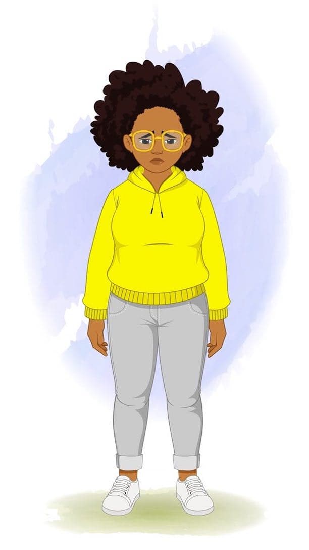 A sad african american woman animated vector cartoon character aka Sofia