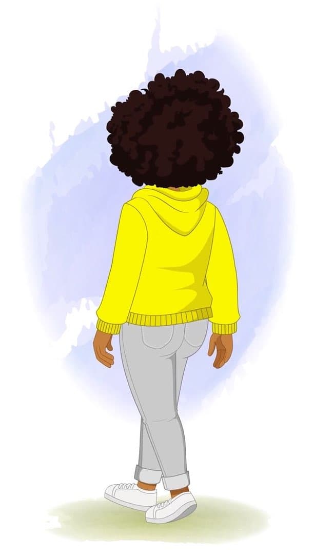 An african american animated Woman Walking back View 2D Character Walk Cycle aka Sofia