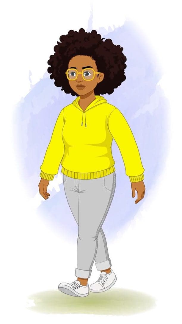 An african american Woman Walking – 3/4 Side View Character Walk Cycle animated vector cartoon character aka Sofia