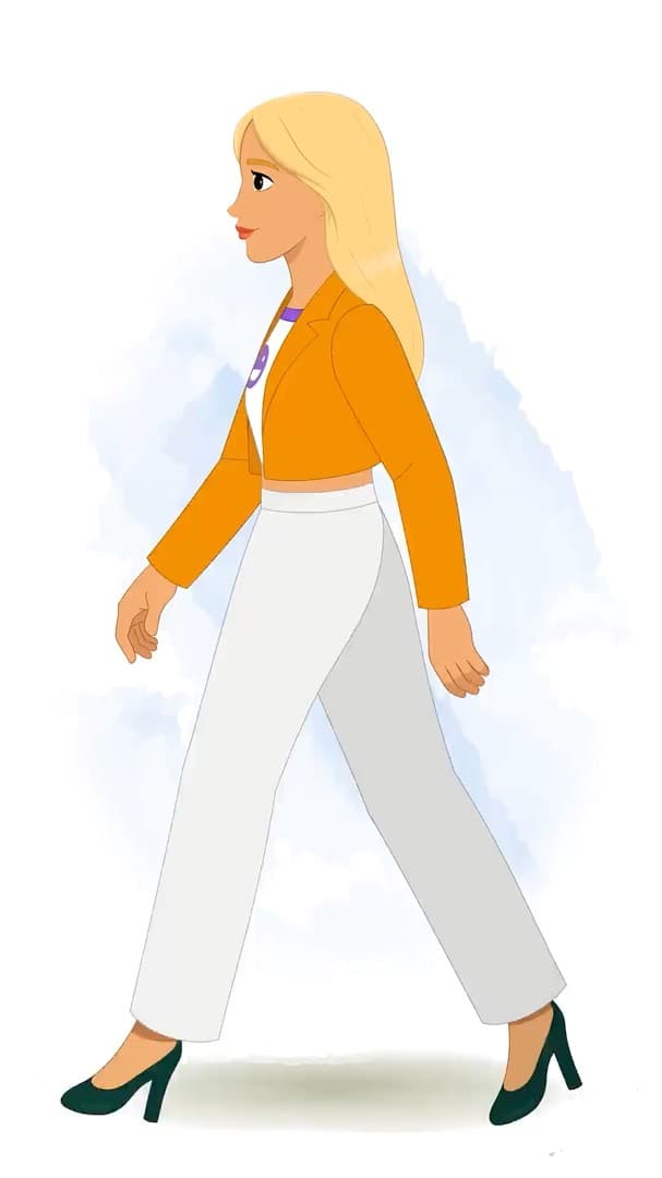 A pretty American woman side walking animated vector cartoon character AKA Georgia