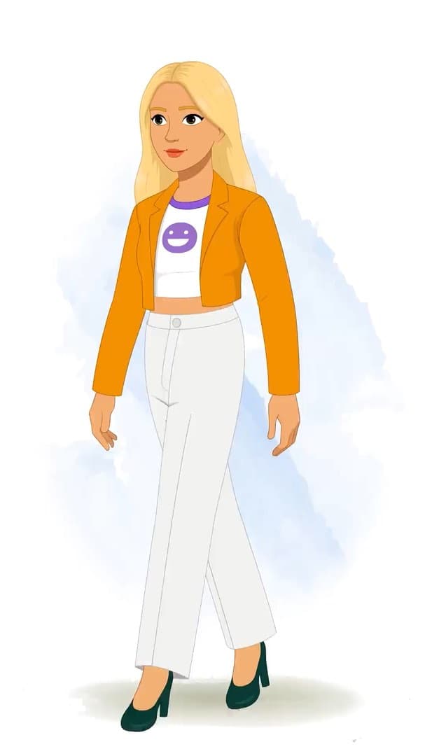 A pretty American woman walking animated vector cartoon character AKA Georgia