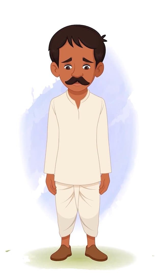 A young Indian sad village man animated vector cartoon character AKA Kishore Kumar