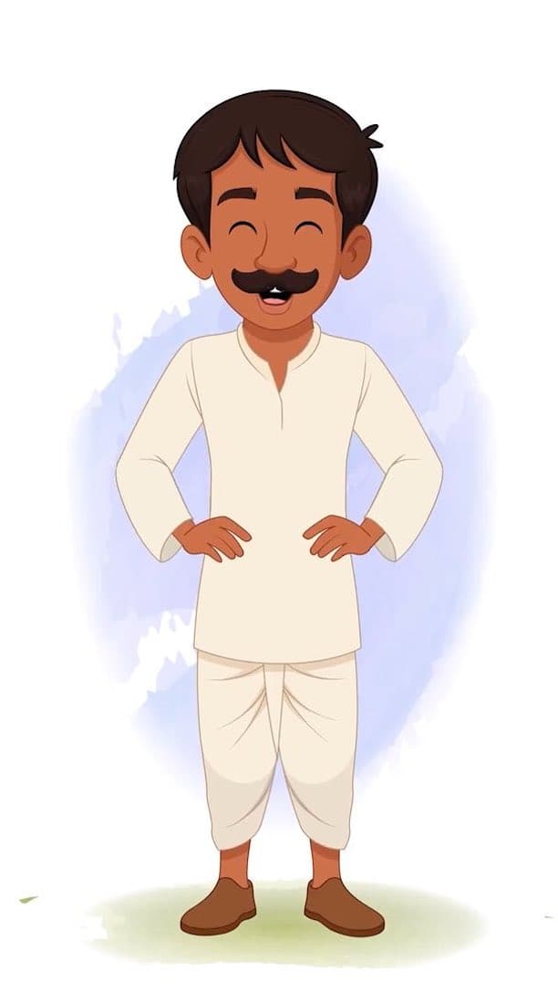 A young Indian village man laughing animated vector cartoon character AKA Kishore Kumar